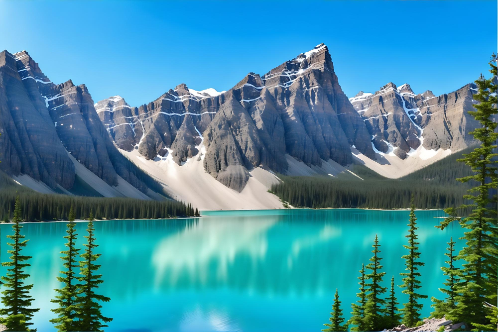 Vista del Lago Moraine rodeado de montañas